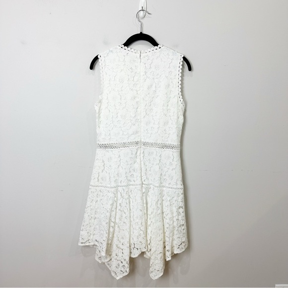 Miss Selfridge White Lace Dress Sleeveless Ruffle Hankerchief Hem - Picture 2 of 9